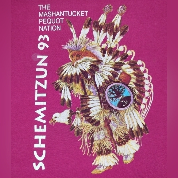 VINTAGE 90s Pequot Nation Pow Wow Tee Adult Large T-shirt Single Stitch Made USA - Picture 3 of 8